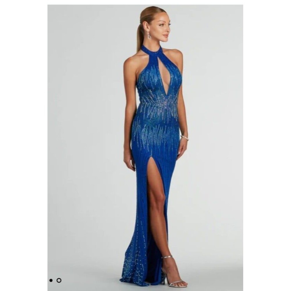 New Windsor Halter Rhinestone Long Dress sz S